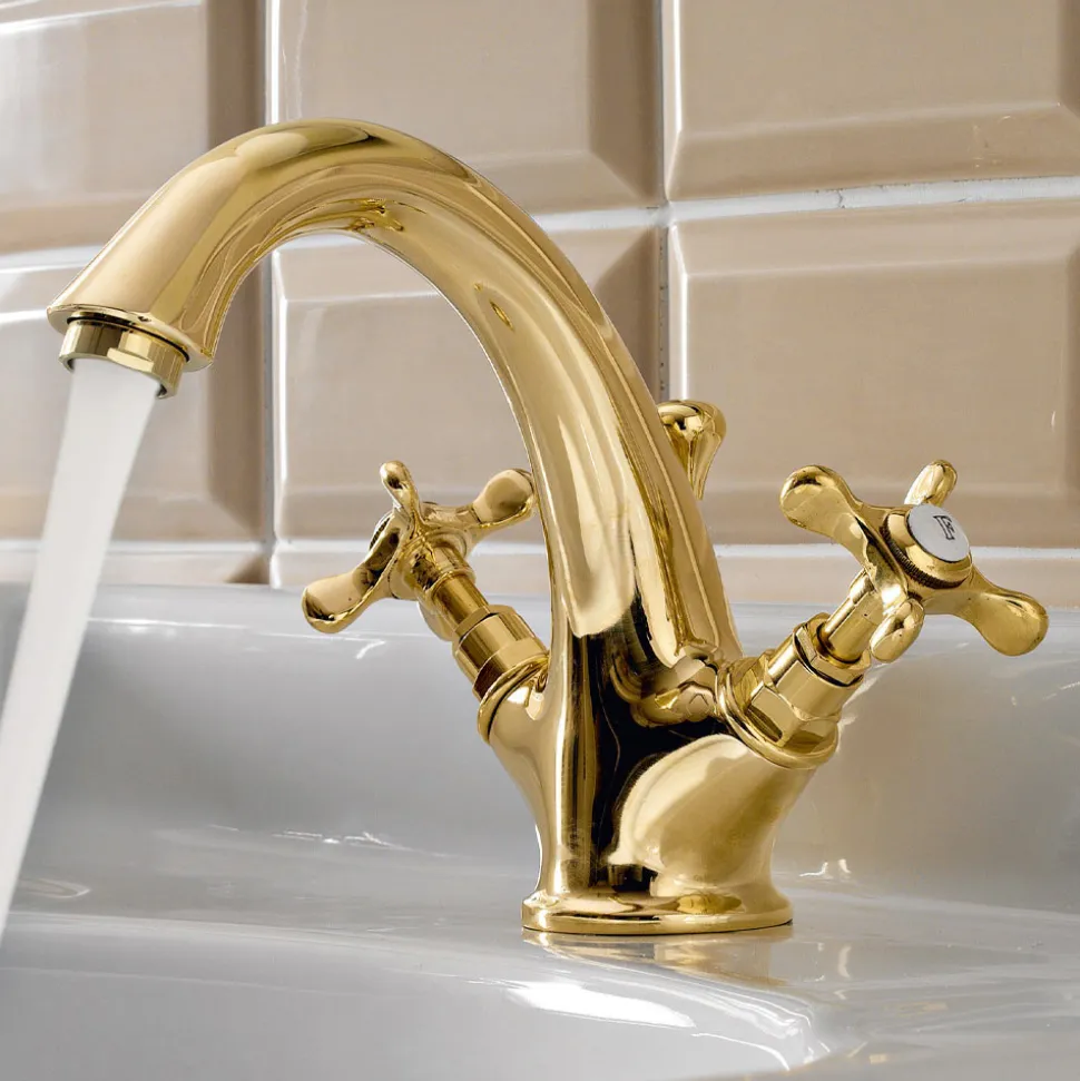 Rubinetto Monoforo per Lavabo in Ottone Maniglie a Farfalla Classico - Fioretta