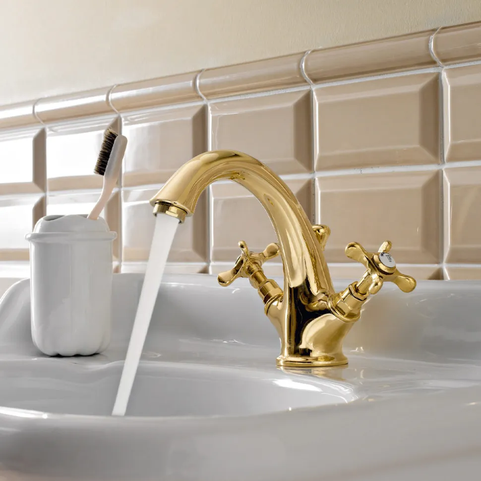 Rubinetto Monoforo per Lavabo in Ottone Maniglie a Farfalla Classico - Fioretta