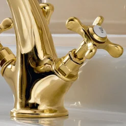 Rubinetto Monoforo per Lavabo in Ottone Maniglie a Farfalla Classico - Fioretta