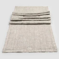 Runner in Lino Beige con Bordo con Piega Lusso Artigianale Italiano - Limao