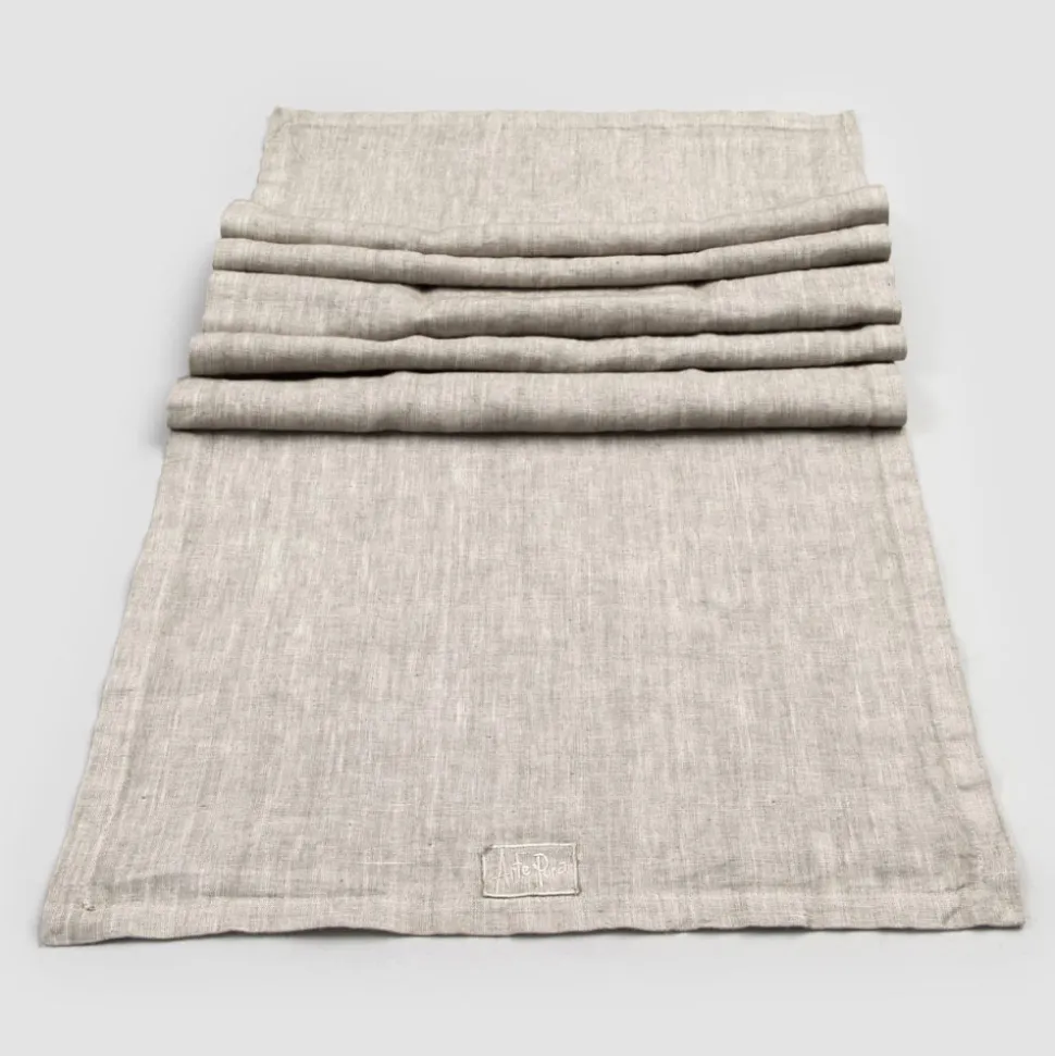 Runner in Lino Beige con Bordo con Piega Lusso Artigianale Italiano - Limao