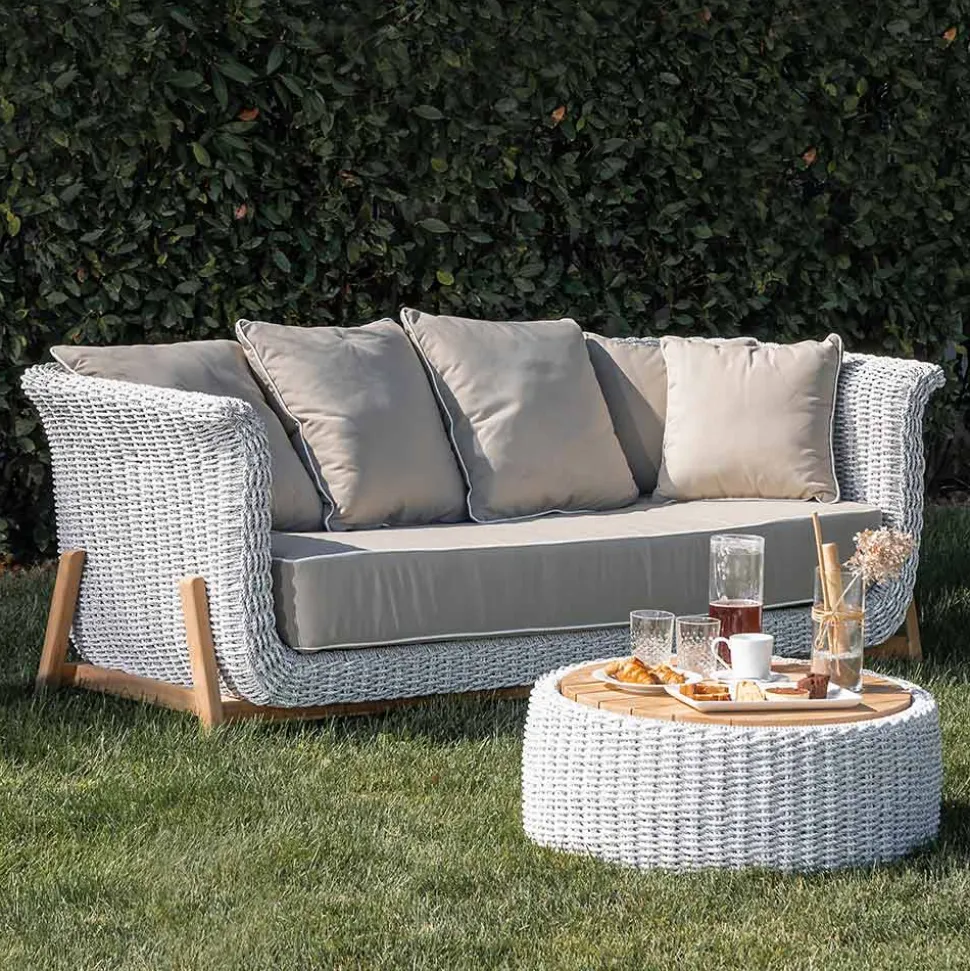 Salotto Componibile da Giardino in Teak e Corda Intrecciata a Mano - Arjuna