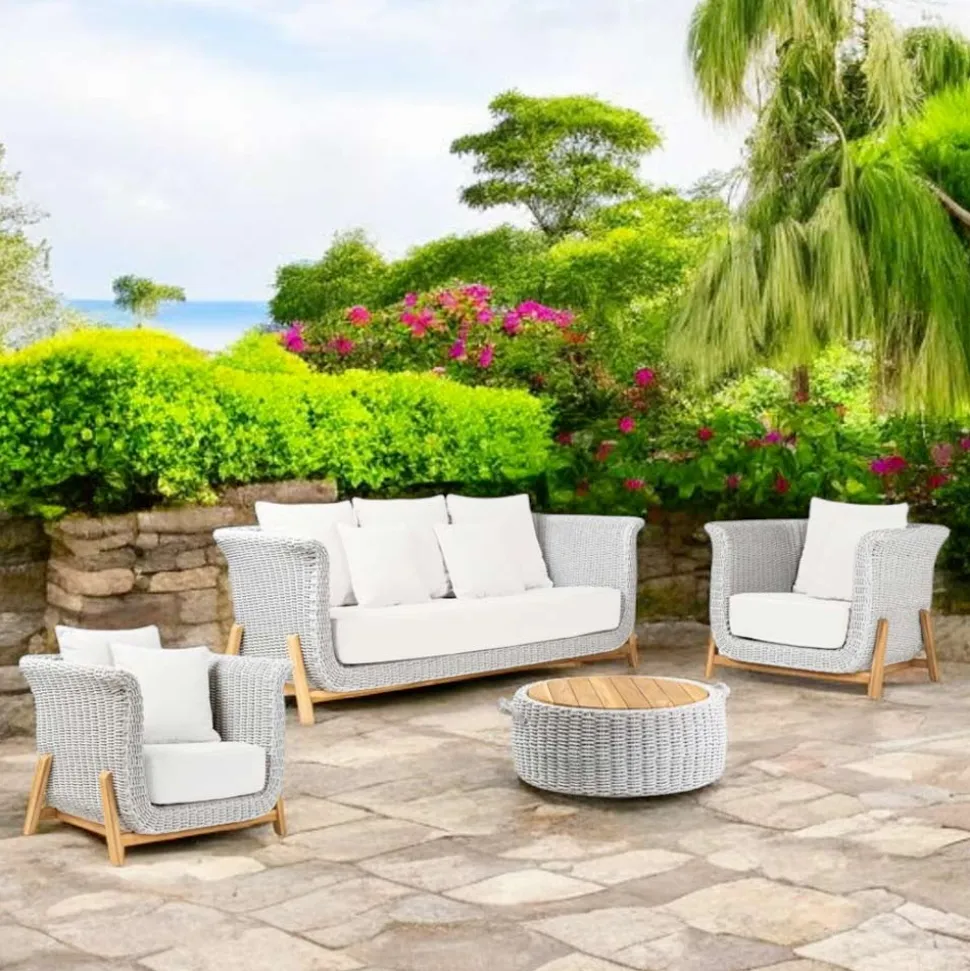 Salotto Componibile da Giardino in Teak e Corda Intrecciata a Mano - Arjuna