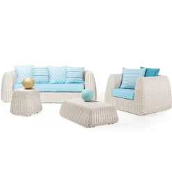 Salotto da Esterno in Polyrattan e Cuscini Azzurri - Charlie