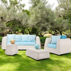 Salotto da Esterno in Polyrattan e Cuscini Azzurri - Charlie