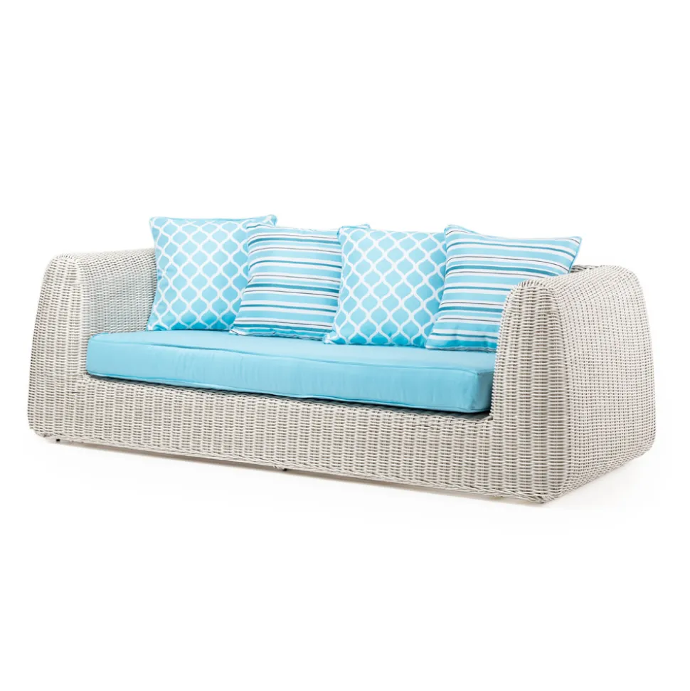 Salotto da Esterno in Polyrattan e Cuscini Azzurri - Charlie