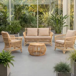 Salotto da Esterno in Rattan Naturale Completo di Cuscini – Bellaria