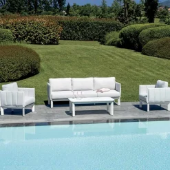 Salotto da Giardino in Alluminio e Imbottitura in Tessuto con Cuscini - Vetra