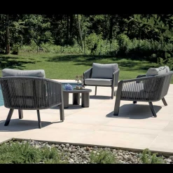 Salotto da Giardino in Alluminio e Corda Intrecciata con Cuscini - Smeria