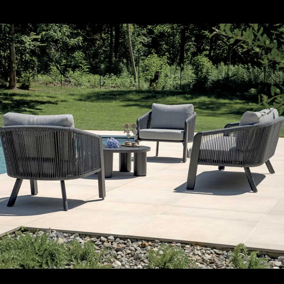 Salotto da Giardino in Alluminio e Corda Intrecciata con Cuscini - Smeria