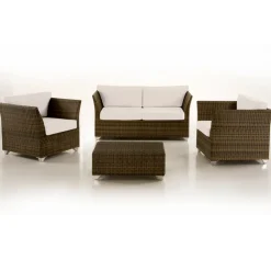 Salotto da Giardino in Polyrattan Marca REHAU e Cuscini Bianchi - Pepe