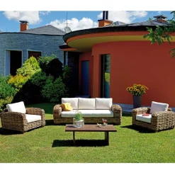 Salotto da Giardino in Rattan con Tavolino in Legno e Cuscini - Hugues