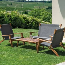 Salotto in Legno di Acacia Oliata Colore Naturale e Tessuto - Bottega