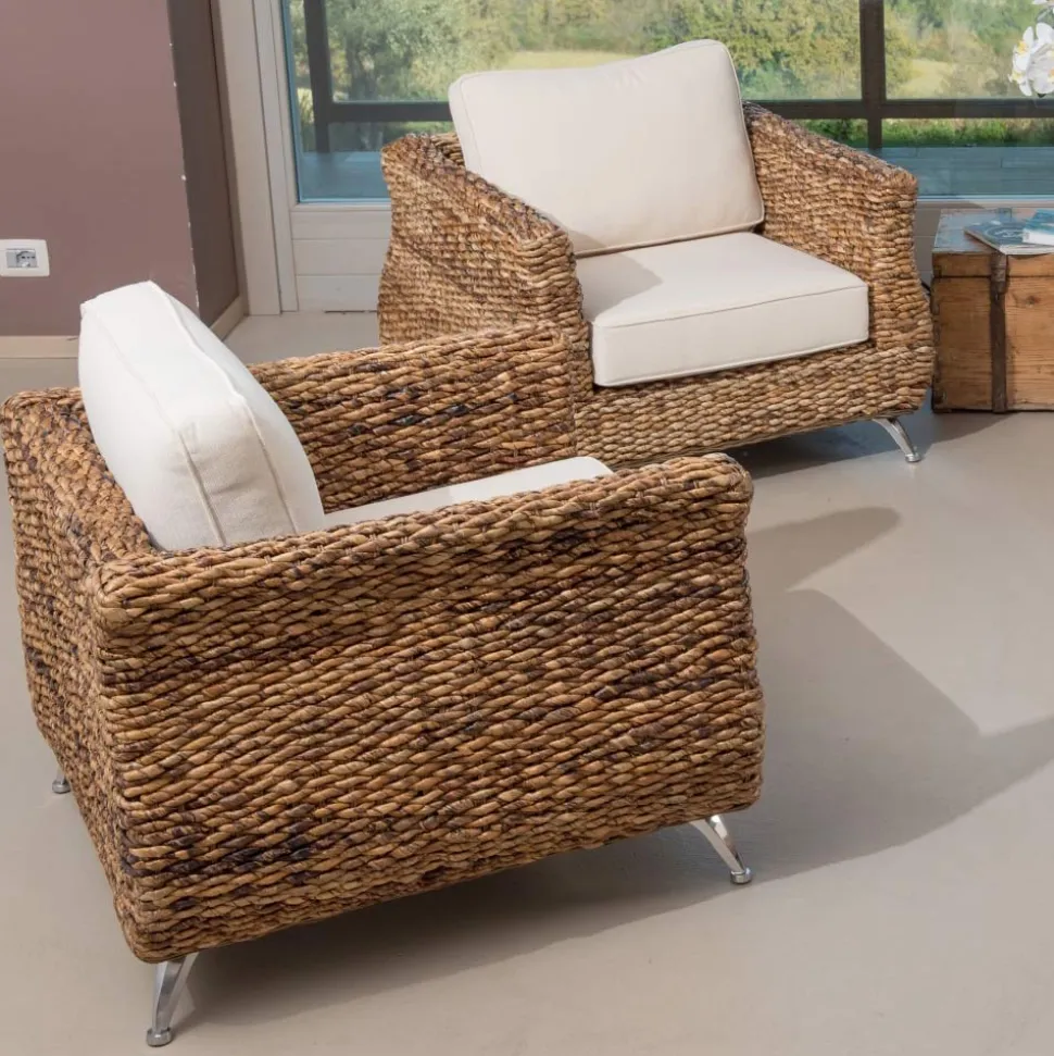 Salotto Outdoor in Intreccio di Banano con Cuscini – Legolas