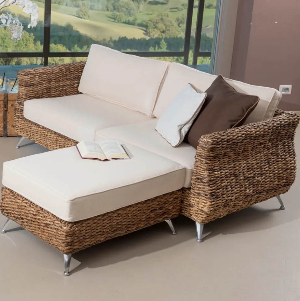Salotto Outdoor in Intreccio di Banano con Cuscini – Legolas