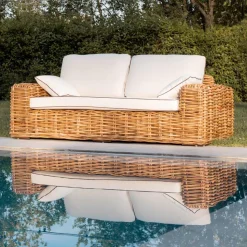 Salotto Outdoor in Rattan Naturale, Cuscini Inclusi, – Keira