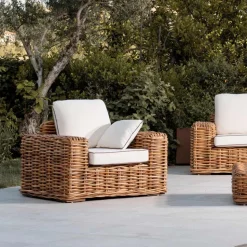 Salotto Outdoor in Rattan Naturale, Cuscini Inclusi, – Keira