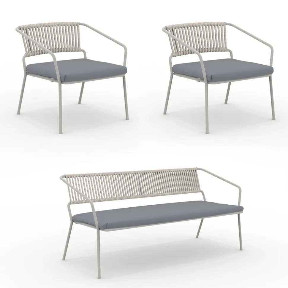 Salotto per il Giardino con Poltrone e Divano in Metallo Made in Italy - Prato