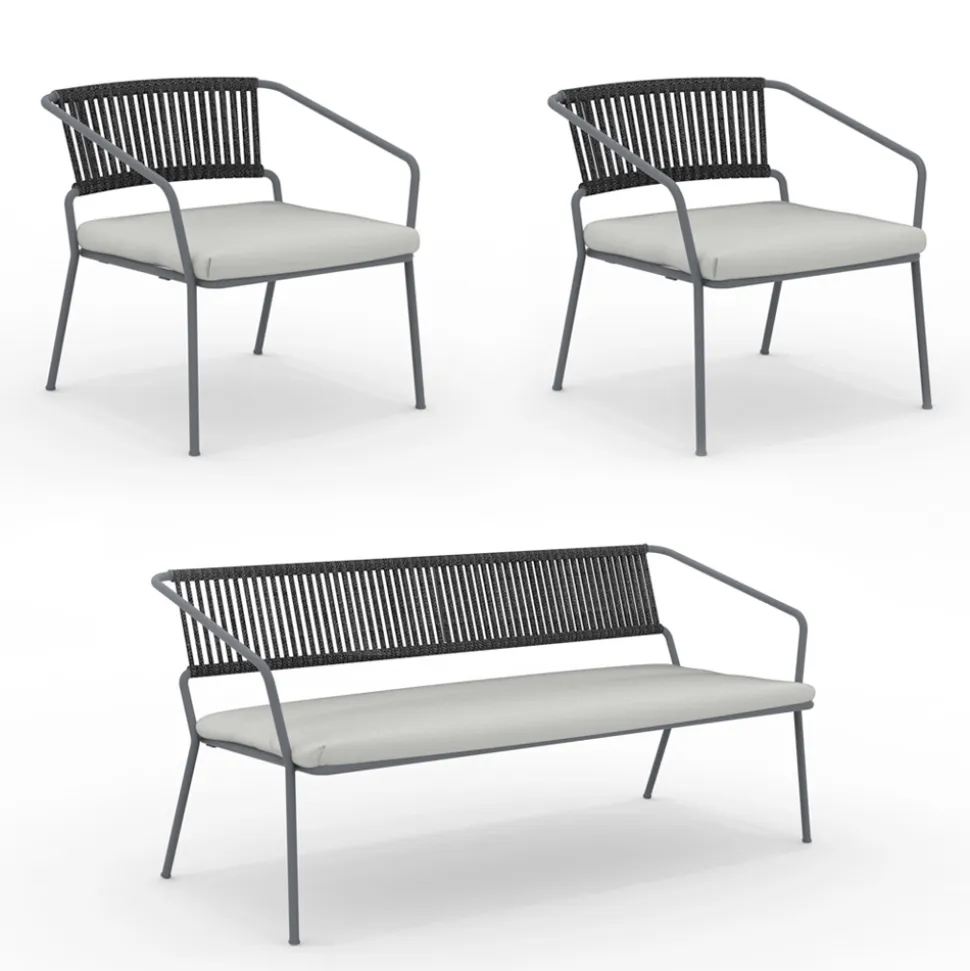 Salotto per il Giardino con Poltrone e Divano in Metallo Made in Italy - Prato