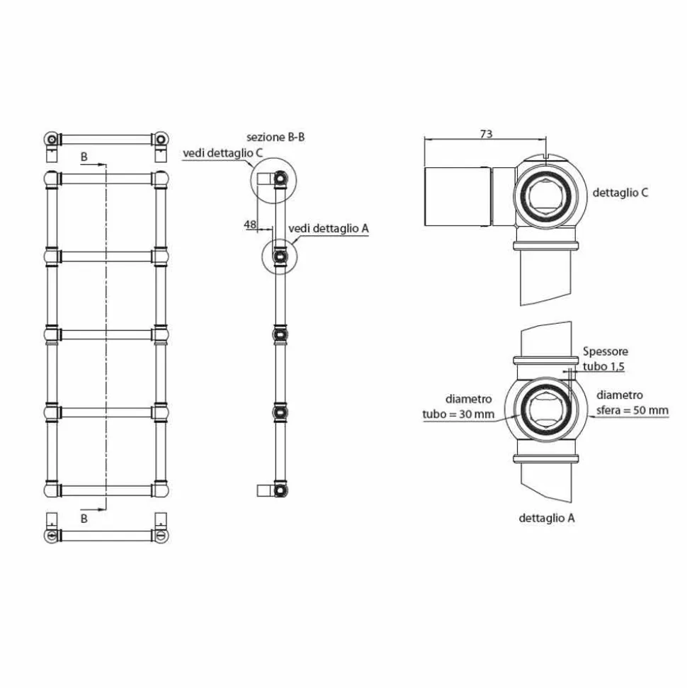 Scaldasalviette Componibile Idraulico Tubo d'Ottone Cromo a 194 W - Caesar