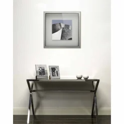 Scrittoio di design in acciaio e vetro nero lucido L120xH75cm Millon