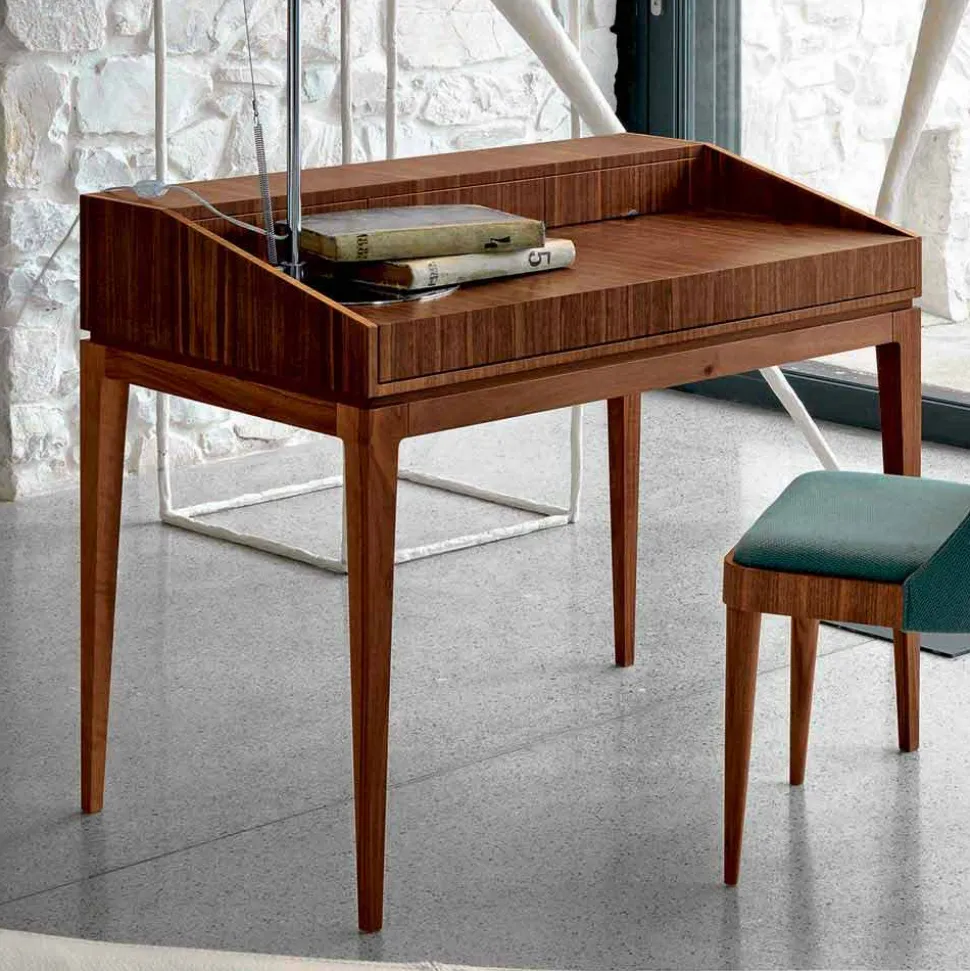 Scrittoio di design moderno in legno noce, l.105xp.65cm, Acario