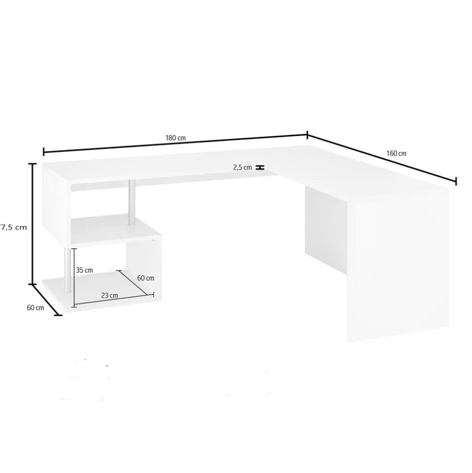 Scrivania Angolare Moderna Legno Bianco Lucido o Ardesia Design - Michel