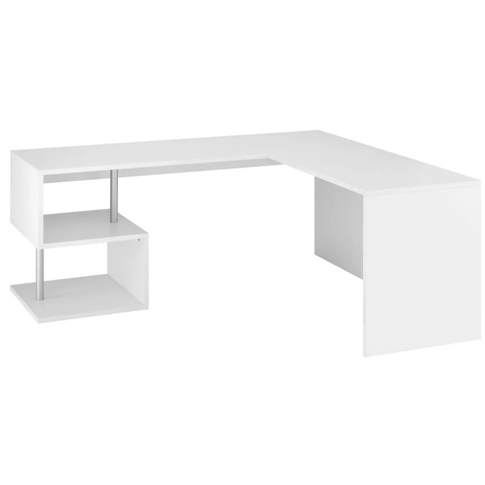Scrivania Angolare Moderna Legno Bianco Lucido o Ardesia Design - Michel