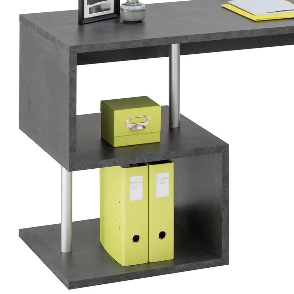Scrivania Angolare Moderna Legno Bianco Lucido o Ardesia Design - Michel