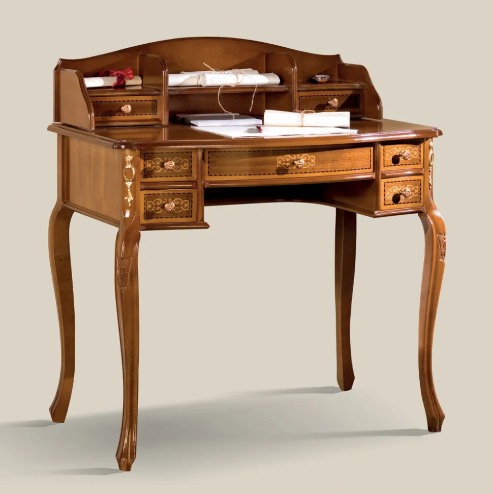 Scrivania 7 Cassetti Legno di Noce con Intarsi Made in Italy - Katerine
