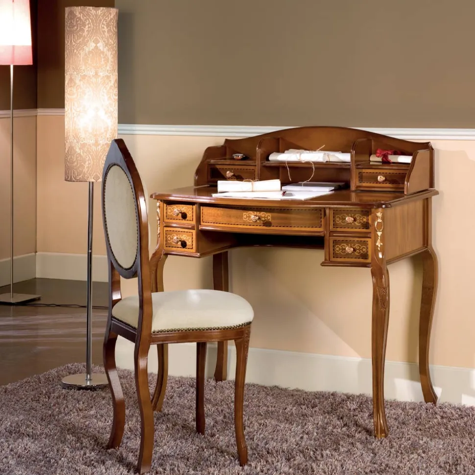 Scrivania 7 Cassetti Legno di Noce con Intarsi Made in Italy - Katerine