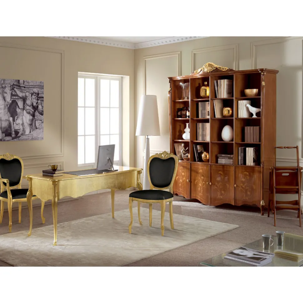 Scrivania Classica 5 Cassetti in Legno e Ecopelle Made in Italy - Commodo