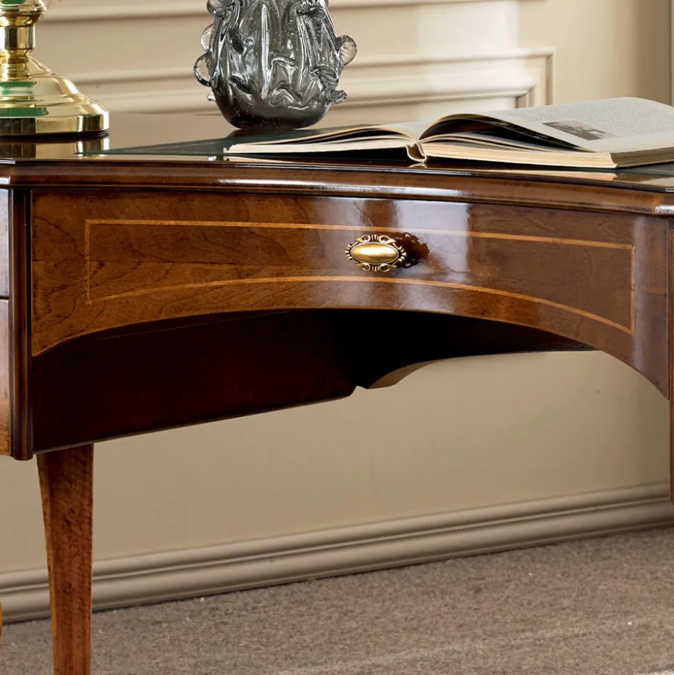 Scrivania Classica 5 Cassetti in Legno e Ecopelle Made in Italy - Commodo