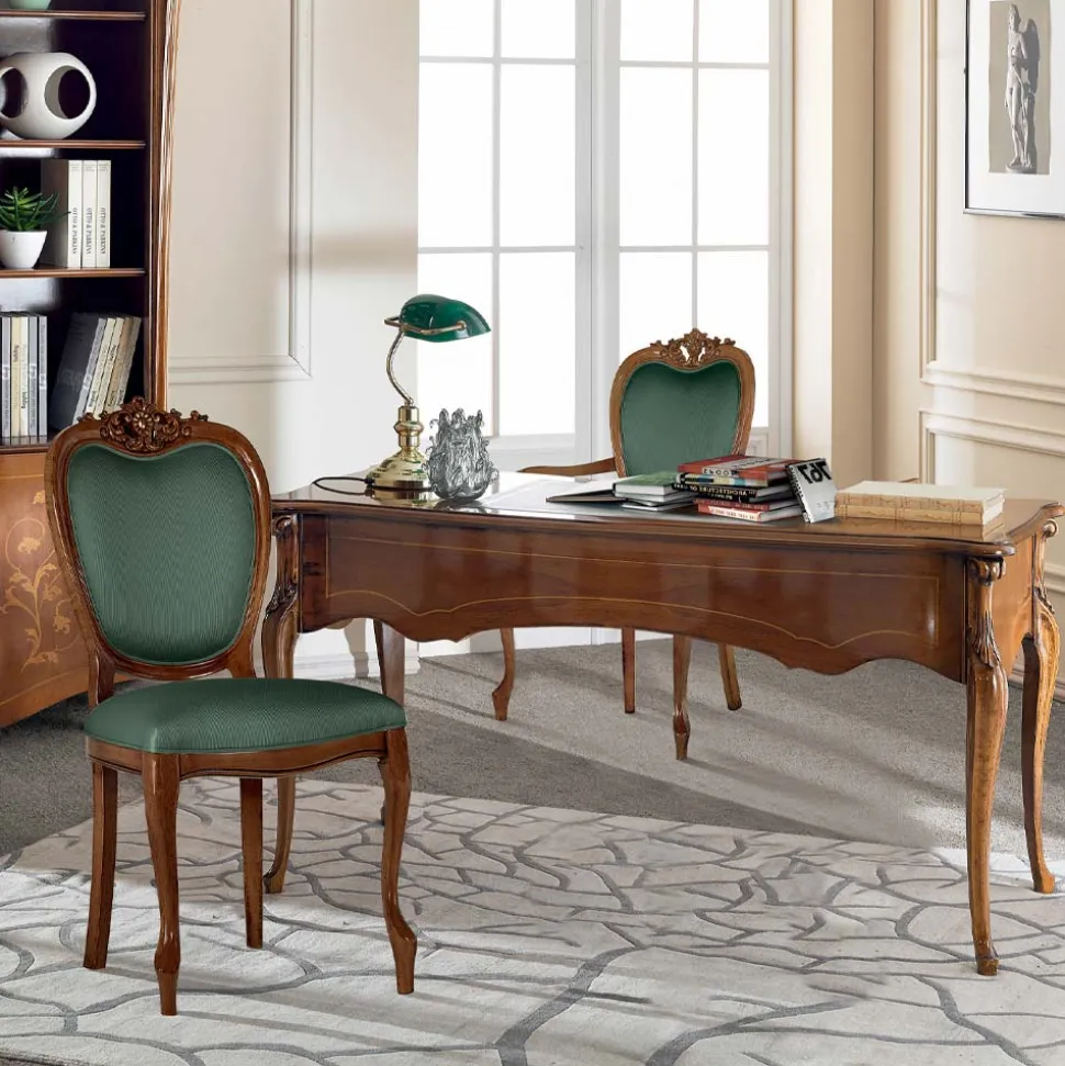 Scrivania Classica 5 Cassetti in Legno e Ecopelle Made in Italy - Commodo