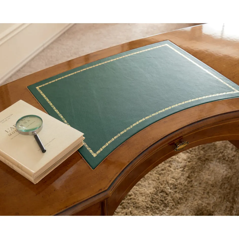 Scrivania Classica 5 Cassetti in Legno e Ecopelle Made in Italy - Commodo