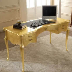 Scrivania Classica 5 Cassetti in Legno e Ecopelle Made in Italy - Commodo