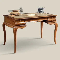 Scrivania con 5 Cassetti Legno di Noce e Ecopelle Made in Italy - Hastings