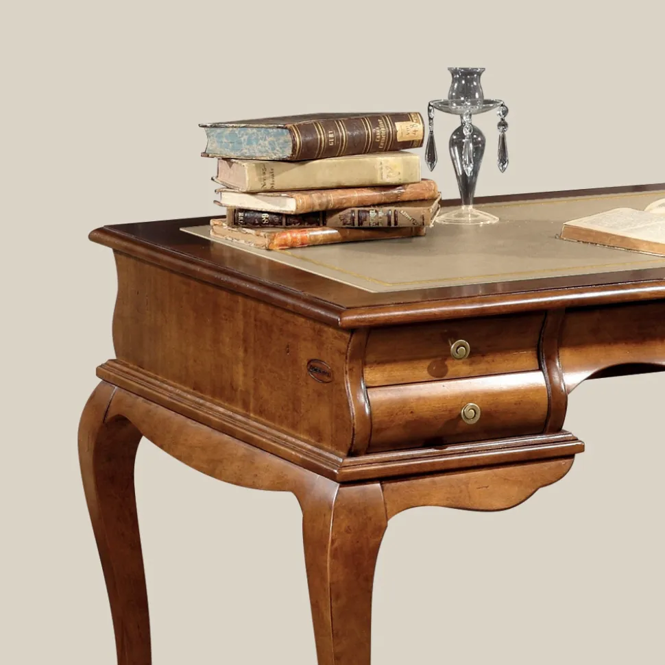 Scrivania con 5 Cassetti Legno di Noce e Ecopelle Made in Italy - Hastings