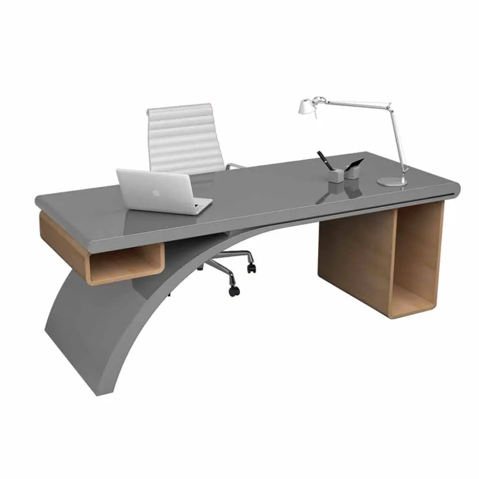 Scrivania da ufficio in legno e Solid Surface Bridge, made in Italy