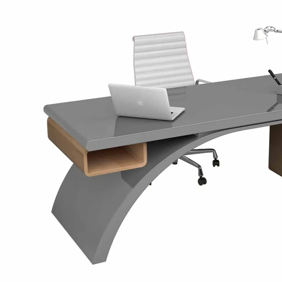 Scrivania da ufficio in legno e Solid Surface Bridge, made in Italy