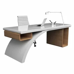Scrivania da ufficio in legno e Solid Surface Bridge, made in Italy