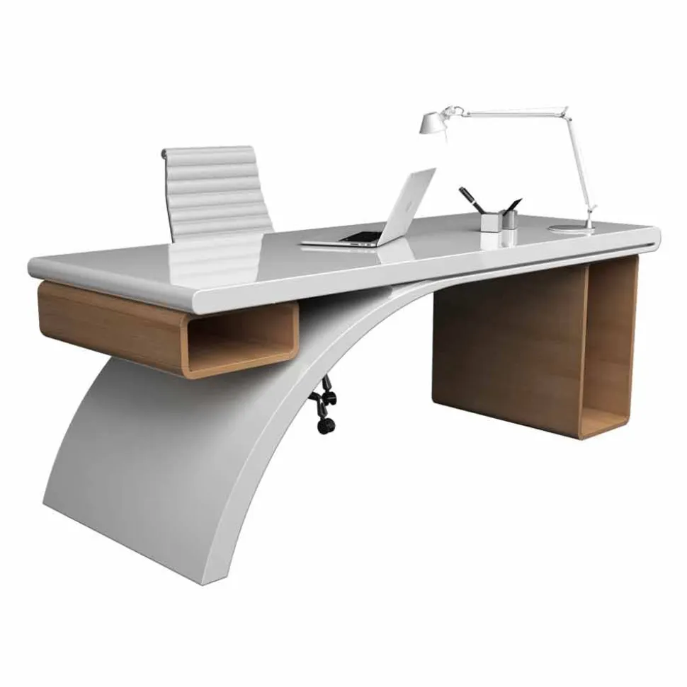 Scrivania da ufficio in legno e Solid Surface Bridge, made in Italy