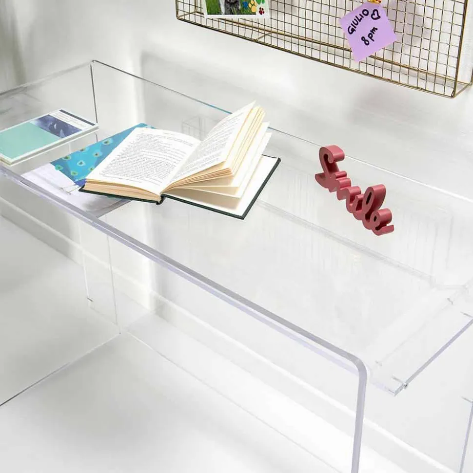 Scrivania moderna in plexiglass trasparente prodotta in Italia, Barga