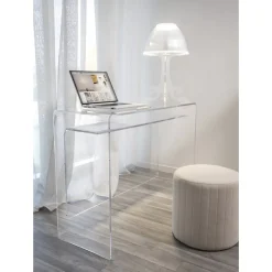 Scrivania moderna in plexiglass trasparente prodotta in Italia, Barga