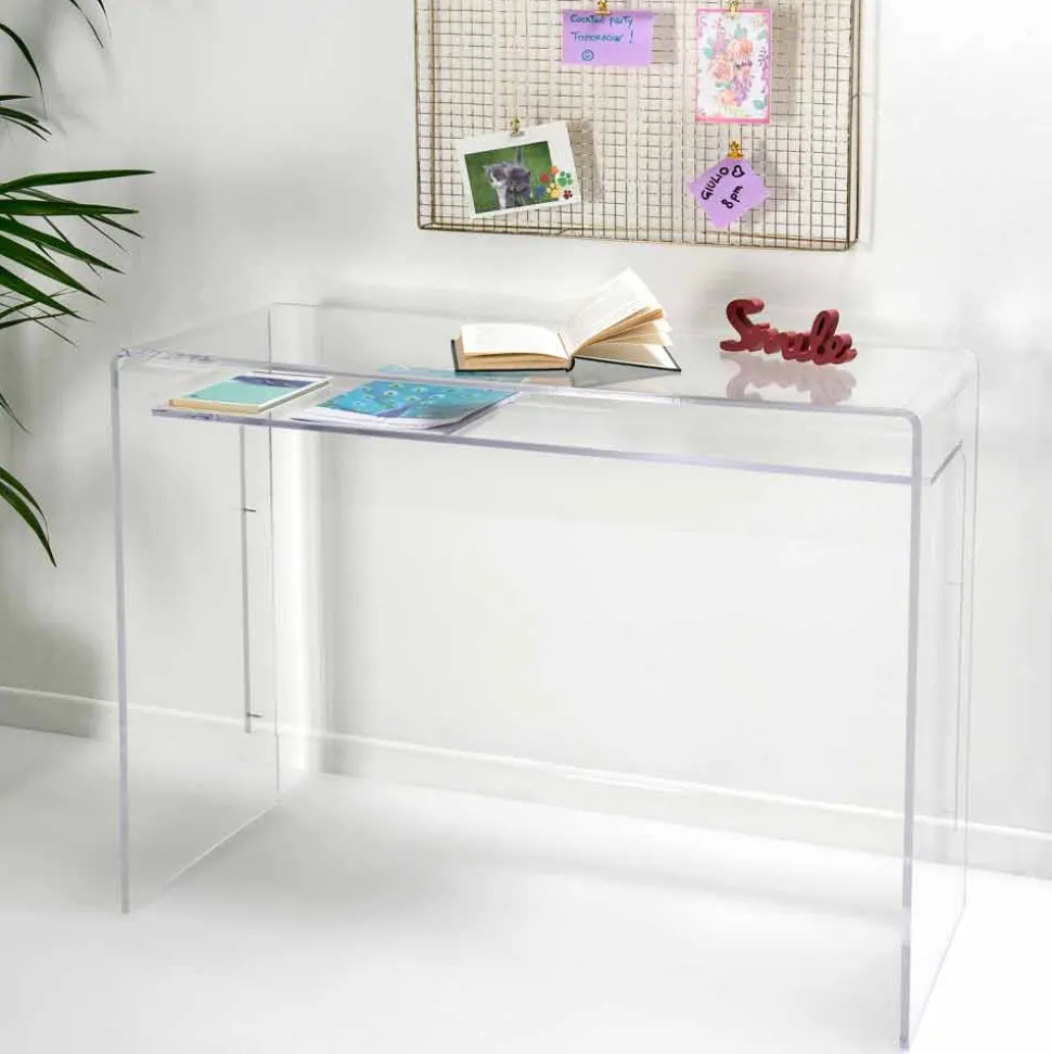 Scrivania moderna in plexiglass trasparente prodotta in Italia, Barga