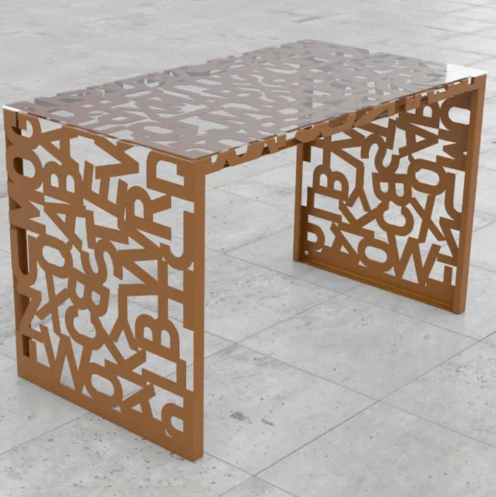 Scrivania moderna Kattedra “Tutte le Lettere” 120x65x75 Mabele, metallo e vetro