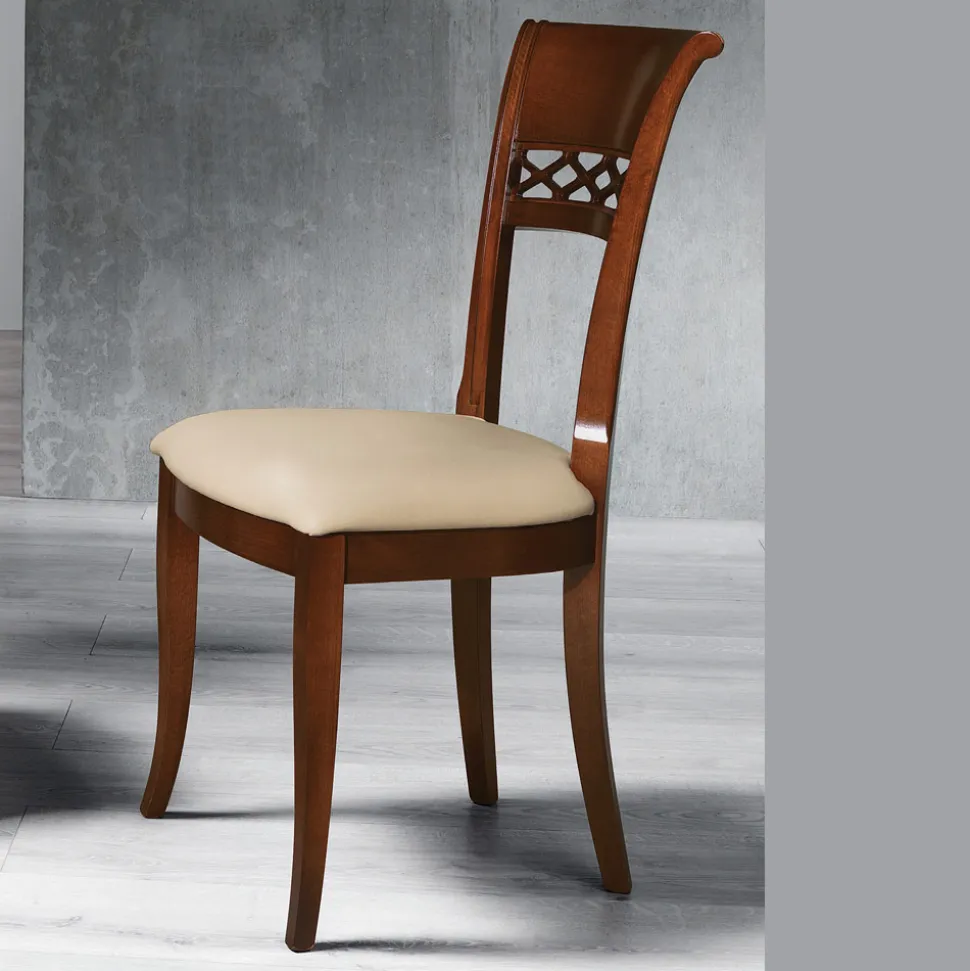 Sedia Classica in Legno di Faggio Schienale Decorato e Ecopelle - Milissa