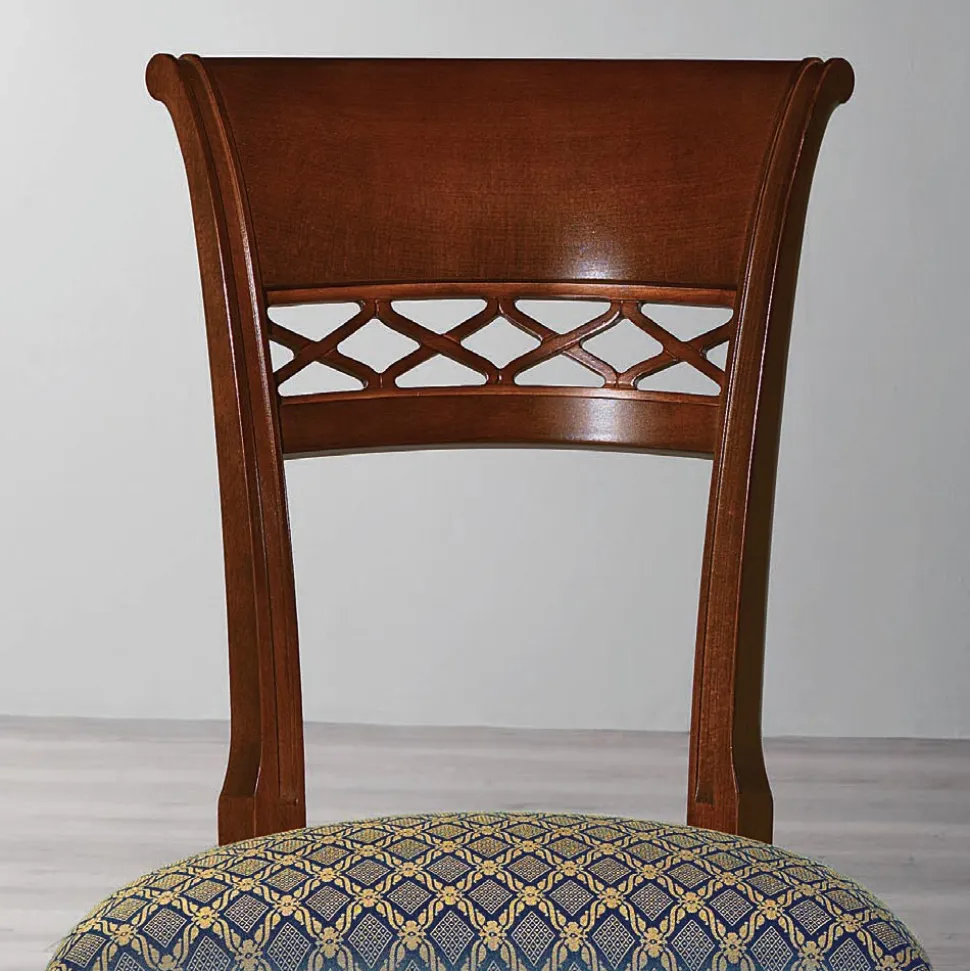 Sedia Classica in Legno di Faggio Schienale Decorato e Tessuto - Milissa