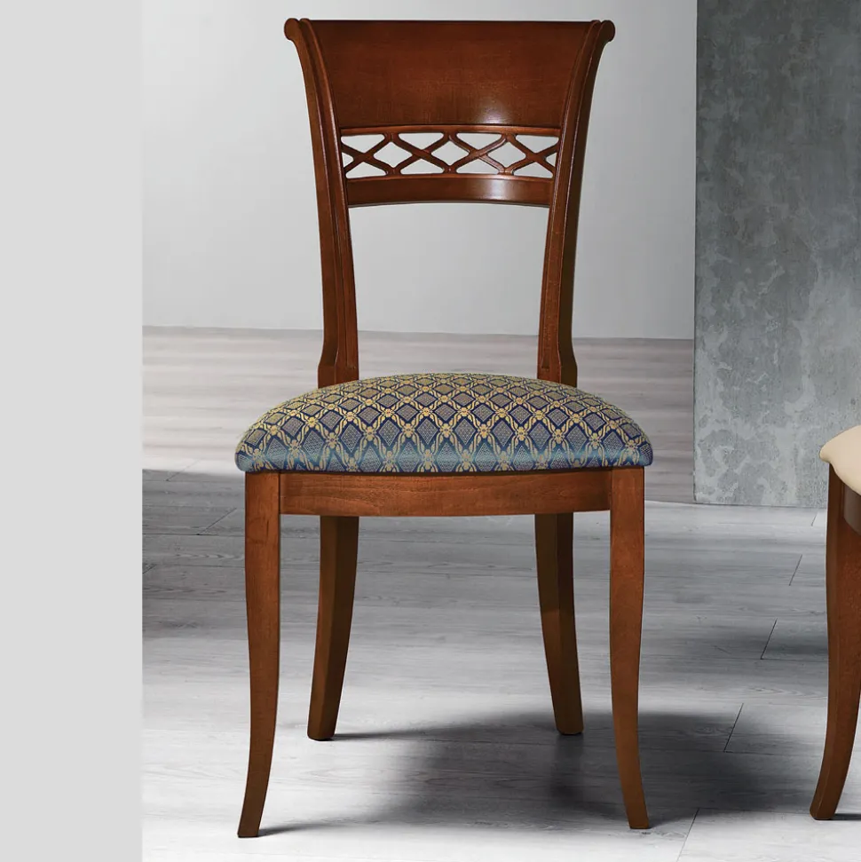 Sedia Classica in Legno di Faggio Schienale Decorato e Tessuto - Milissa