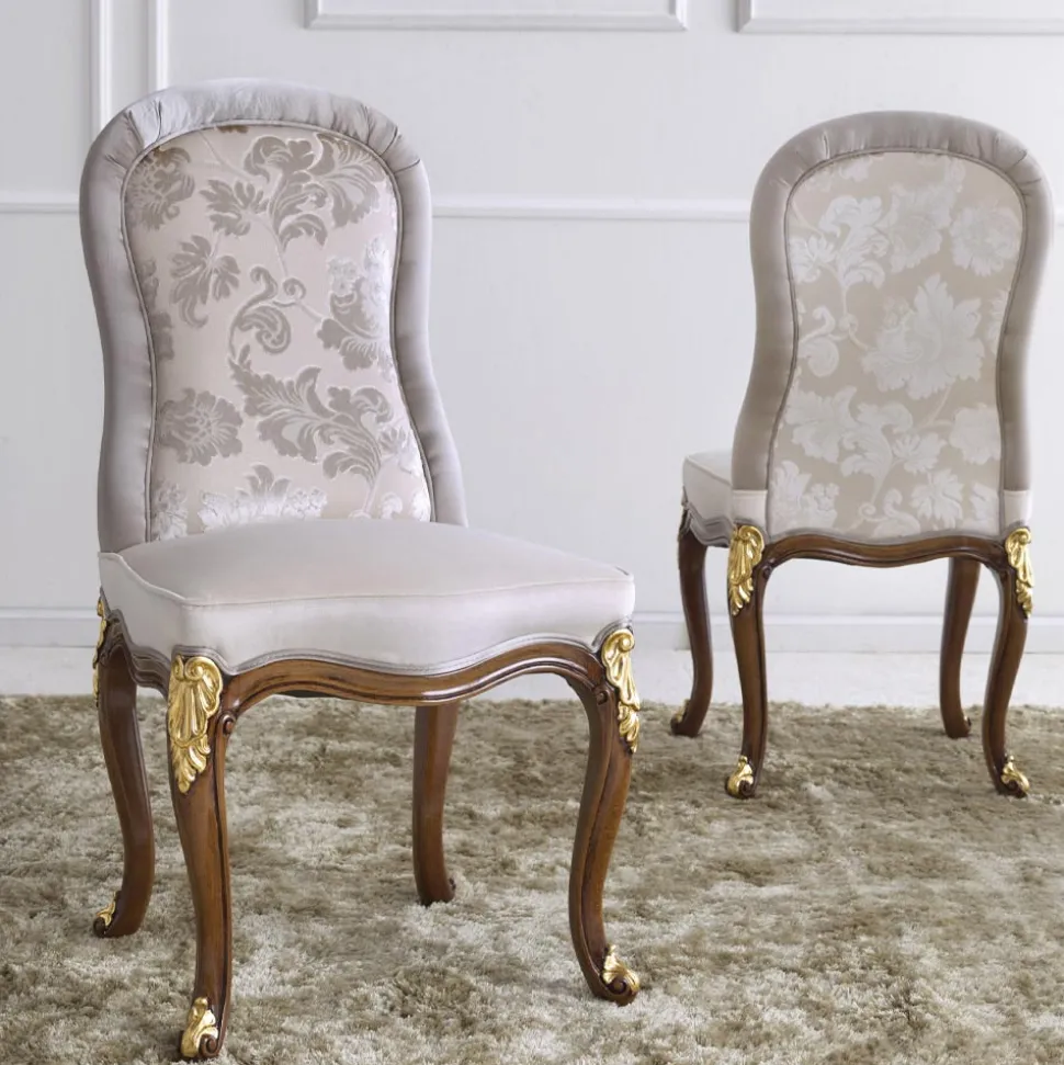 Sedia Classica in Legno Noce e Tessuto Imbottito Made in Italy - Baroque